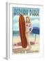 Asbury Park, New Jersey - Surfer Pinup Girl-Lantern Press-Framed Art Print