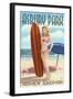 Asbury Park, New Jersey - Surfer Pinup Girl-Lantern Press-Framed Art Print