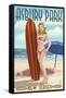 Asbury Park, New Jersey - Surfer Pinup Girl-Lantern Press-Framed Stretched Canvas