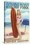 Asbury Park, New Jersey - Surfer Pinup Girl-Lantern Press-Stretched Canvas