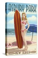 Asbury Park, New Jersey - Surfer Pinup Girl-Lantern Press-Stretched Canvas