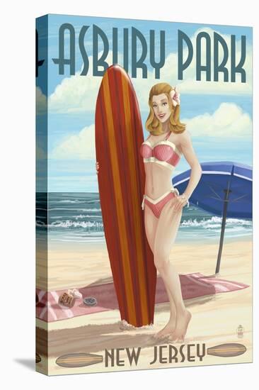 Asbury Park, New Jersey - Surfer Pinup Girl-Lantern Press-Stretched Canvas