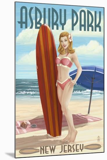 Asbury Park, New Jersey - Surfer Pinup Girl-Lantern Press-Mounted Art Print