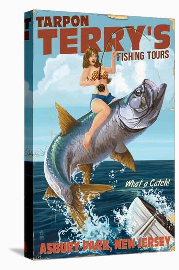 Asbury Park, New Jersey - Tarpon Fishing Pinup Girl-Lantern Press-Stretched Canvas