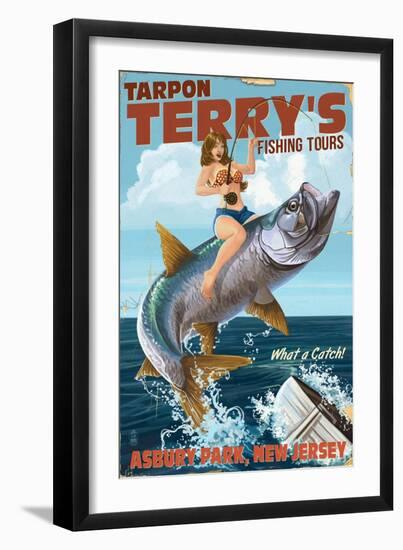 Asbury Park, New Jersey - Tarpon Fishing Pinup Girl-Lantern Press-Framed Art Print