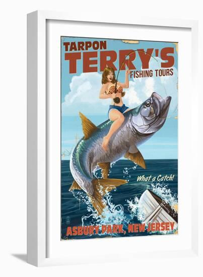 Asbury Park, New Jersey - Tarpon Fishing Pinup Girl-Lantern Press-Framed Art Print