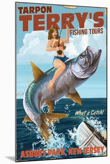 Asbury Park, New Jersey - Tarpon Fishing Pinup Girl-Lantern Press-Mounted Art Print