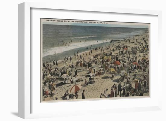 Asbury Park, NJ - Bathing Scene from Boardwalk-Lantern Press-Framed Art Print