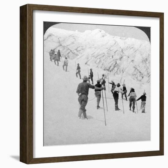 Ascending a Steep Snowfield, Stevens Glacier, Mount Rainier, Washington, USA-Underwood & Underwood-Framed Photographic Print