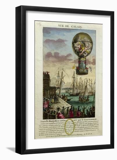 Ascent of a 'Mongolfiere' Hot Air Balloon at Calais in 1785-null-Framed Giclee Print