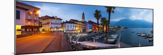 Ascona's Picturesque Lakeside Promenade and Boat Harbour Illuminated at Dusk, Ascona-Doug Pearson-Mounted Photographic Print