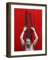 Ash-Smeared Naked Hindu Holy Man, Displays His Dreadlocks after Bathing in the River Ganges-null-Framed Photographic Print