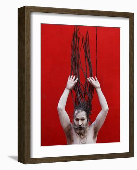 Ash-Smeared Naked Hindu Holy Man, Displays His Dreadlocks after Bathing in the River Ganges-null-Framed Photographic Print