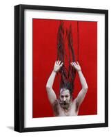 Ash-Smeared Naked Hindu Holy Man, Displays His Dreadlocks after Bathing in the River Ganges-null-Framed Photographic Print