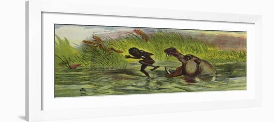 Ashanti Man Being Menaced by a Hippopotamus-Ernest Henry Griset-Framed Giclee Print