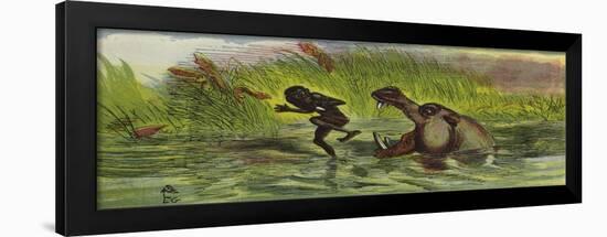 Ashanti Man Being Menaced by a Hippopotamus-Ernest Henry Griset-Framed Giclee Print
