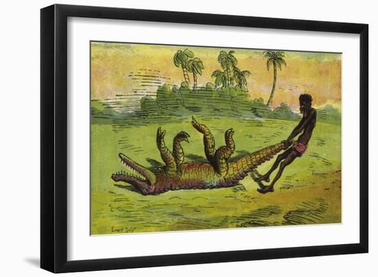 Ashanti Man Dragging a Sleeping Crocdile by the Tail-Ernest Henry Griset-Framed Giclee Print