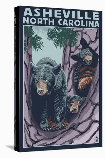 Asheville, North Carolina - Bear Family in Tree-Lantern Press-Stretched Canvas