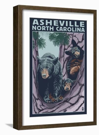 Asheville, North Carolina - Bear Family in Tree-Lantern Press-Framed Art Print