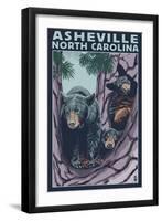 Asheville, North Carolina - Bear Family in Tree-Lantern Press-Framed Art Print