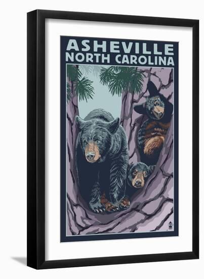 Asheville, North Carolina - Bear Family in Tree-Lantern Press-Framed Art Print