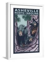 Asheville, North Carolina - Bear Family in Tree-Lantern Press-Framed Art Print