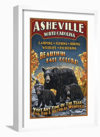 Asheville, North Carolina - Black Bear-Lantern Press-Framed Art Print