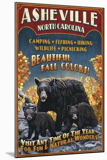 Asheville, North Carolina - Black Bear-Lantern Press-Mounted Art Print