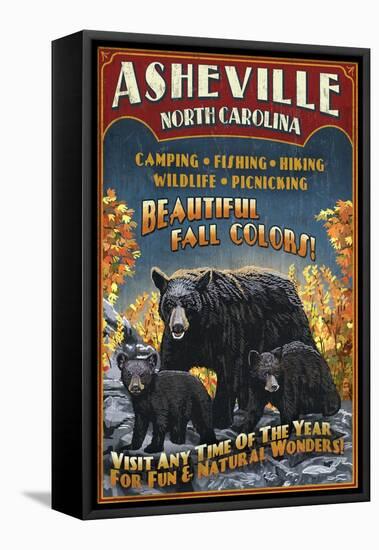 Asheville, North Carolina - Black Bear-Lantern Press-Framed Stretched Canvas