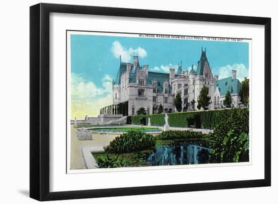 Asheville, North Carolina, Exterior View of the Biltmore Mansion with Lily Pools-Lantern Press-Framed Art Print