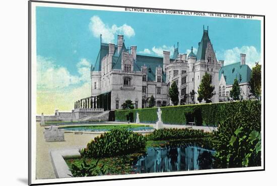 Asheville, North Carolina, Exterior View of the Biltmore Mansion with Lily Pools-Lantern Press-Mounted Art Print