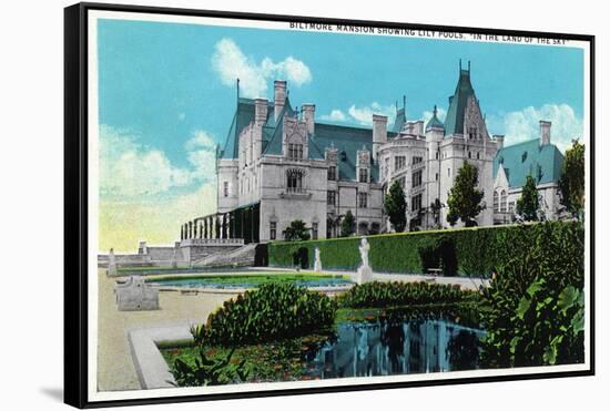 Asheville, North Carolina, Exterior View of the Biltmore Mansion with Lily Pools-Lantern Press-Framed Stretched Canvas