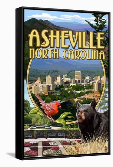 Asheville, North Carolina - Montage Scenes-Lantern Press-Framed Stretched Canvas