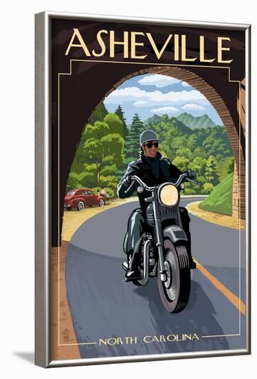 Asheville, North Carolina - Motorcycle Scene-Lantern Press-Framed Art Print