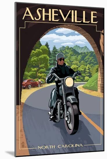 Asheville, North Carolina - Motorcycle Scene-Lantern Press-Mounted Art Print