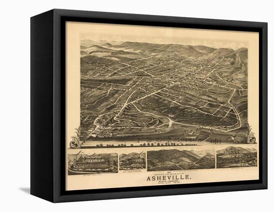 Asheville, North Carolina - Panoramic Map-Lantern Press-Framed Stretched Canvas