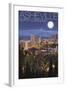 Asheville, North Carolina - Skyline at Night-Lantern Press-Framed Art Print