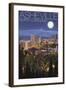 Asheville, North Carolina - Skyline at Night-Lantern Press-Framed Art Print