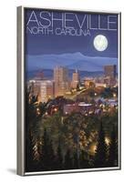 Asheville, North Carolina - Skyline at Night-Lantern Press-Framed Art Print
