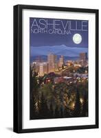 Asheville, North Carolina - Skyline at Night-Lantern Press-Framed Art Print