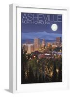 Asheville, North Carolina - Skyline at Night-Lantern Press-Framed Art Print