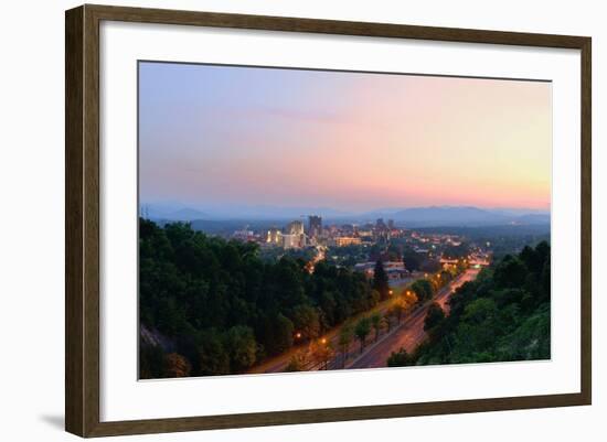 Asheville, North Carolina Skyline Nestled in the Blue Ridge Mountains.-SeanPavonePhoto-Framed Photographic Print