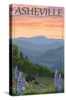 Asheville, North Carolina - Spring Flowers and Bear Family-Lantern Press-Stretched Canvas