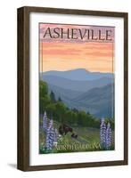 Asheville, North Carolina - Spring Flowers and Bear Family-Lantern Press-Framed Art Print