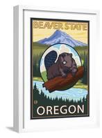 Ashland, Oregon - Beaver and Mountain-Lantern Press-Framed Art Print