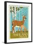 Ashland, Oregon - Deer and Fawn - Letterpress-Lantern Press-Framed Art Print