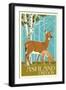 Ashland, Oregon - Deer and Fawn - Letterpress-Lantern Press-Framed Art Print