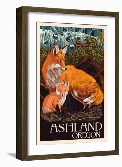 Ashland, Oregon - Fox and Kit - Letterpress-Lantern Press-Framed Art Print