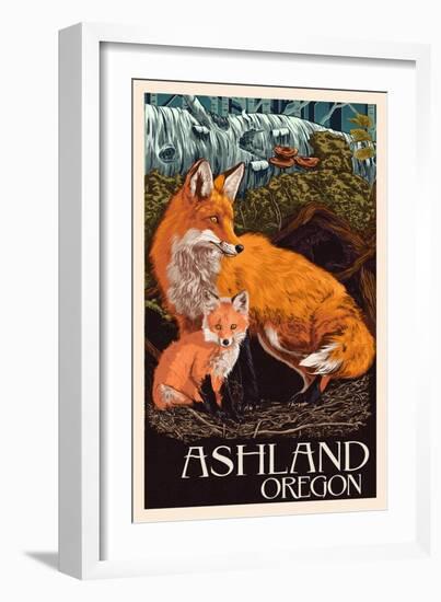 Ashland, Oregon - Fox and Kit - Letterpress-Lantern Press-Framed Art Print