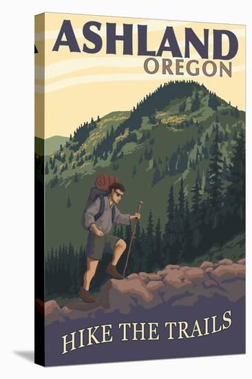 Ashland, Oregon - Hiker Scene-Lantern Press-Stretched Canvas